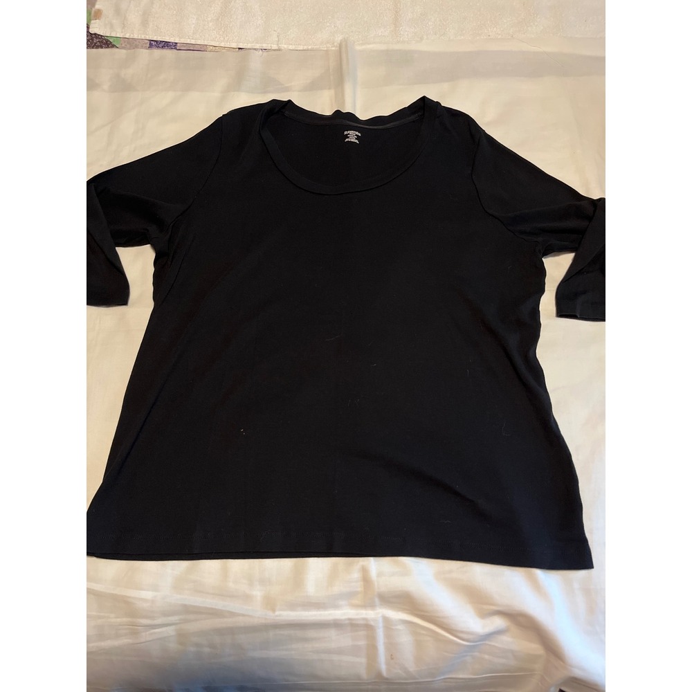 St Johns Bay Woman Classic Tee Black 3/4 Sleeve Cotton Scoop Neck 1X